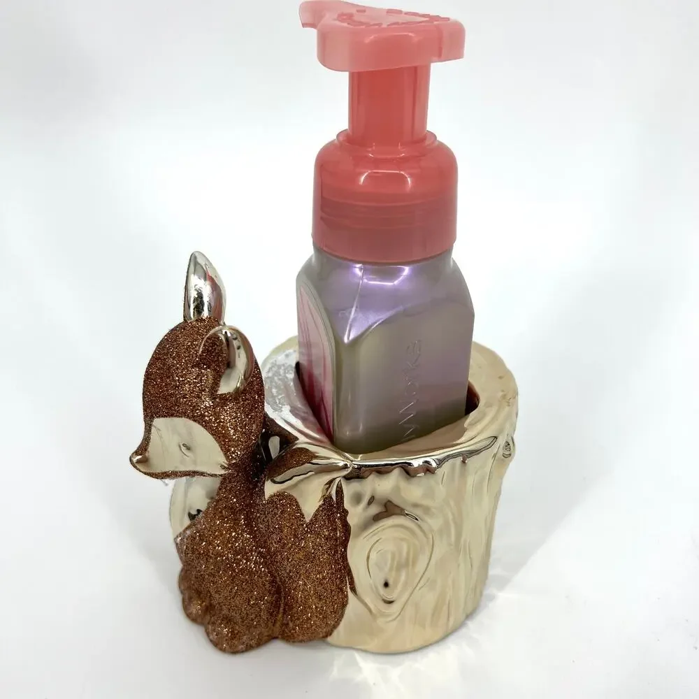 Bath and Body Works Glitter Rose Gold Fox Tree Stump Decorative Holder for Soap